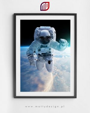Plakat astronomiczny - wizja artystyczna, astronauta w kosmosie