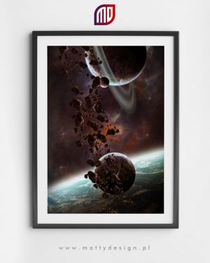 Plakat astronomiczny - wizja artystyczna, planety i asteroidy