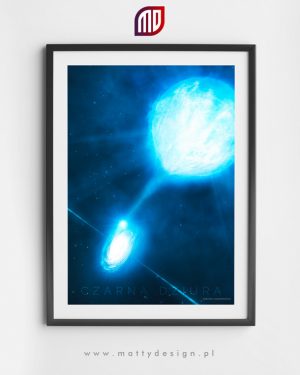 Plakat astronomiczny - grafika artystyczna czarna dziura pochłania gwiazdę