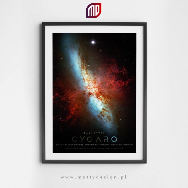 Plakat astronomiczny galaktyka Cygaro - Messier 82