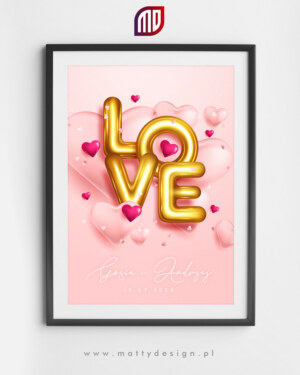 Plakat na ścianę - miłość 008 - różowe love - imiona i data